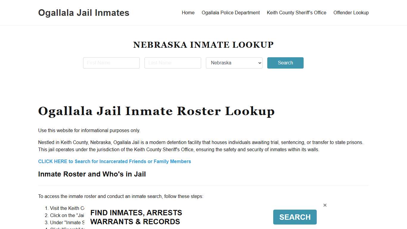 Ogallala Jail Inmate Roster, Keith County, NE, Offender Search